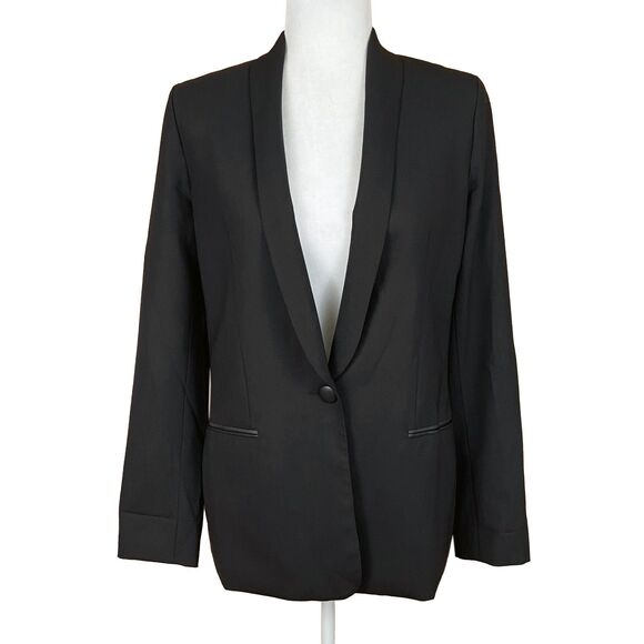 Vince Women's Single-Breasted 1-Button Blazer Size 6 Black Wool Shawl Collar - Picture 1 of 11